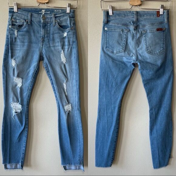 7 For All Mankind The Ankle Distressed Skinny Jeans - Size: 25 - Picture 1 of 8